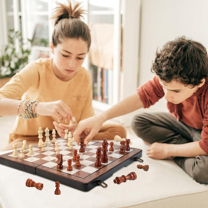 Portable 2 in 1 Magnetic 15 Inches Folding Wooden Chess and Checkers Set