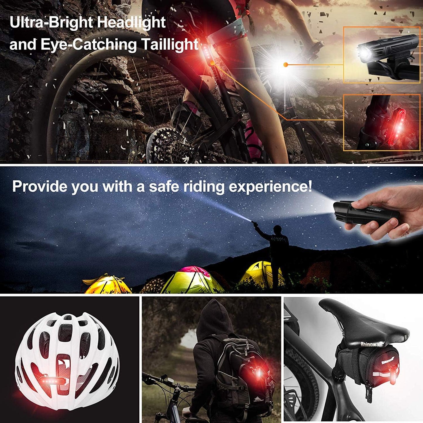 Ultra Bright USB Rechargeable Bike Light Set