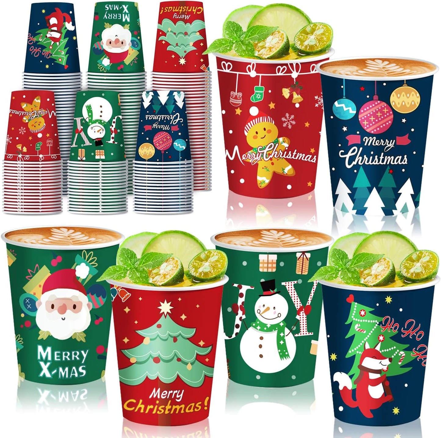 48 Pcs 9oz Christmas Disposable Paper Cups with 6 Designs