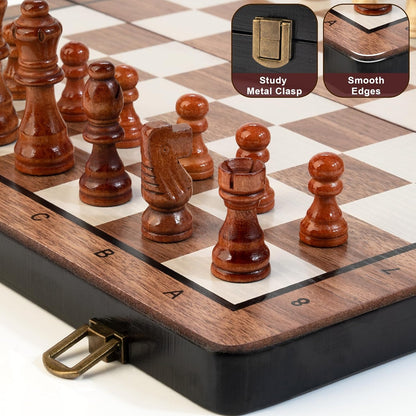 Portable 2 in 1 Magnetic 15 Inches Folding Wooden Chess and Checkers Set