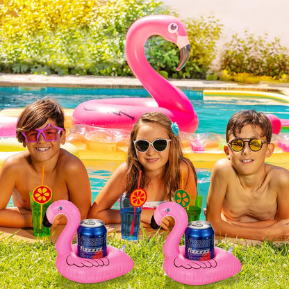 2 Pcs Inflatable Pool Floats Flamingo with 6 Inflatable Drink Holder