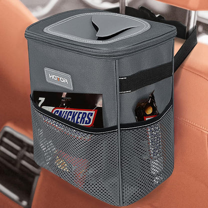 100% Leak-Proof Organizer Car Trash Can with Lid and Storage Pockets