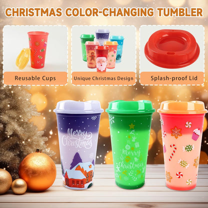 6pcs Christmas Color Changing Hot Cups with Lids