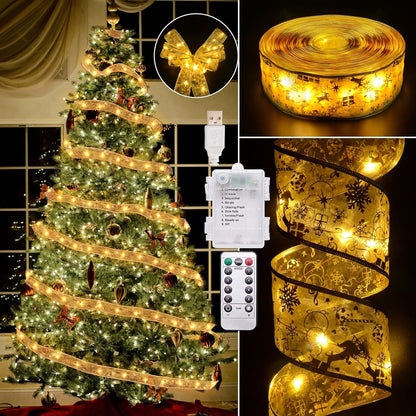 2.5Inch x 66Ft 200 Led Christmas Tree Ribbon Lights with 8 Lighting Modes