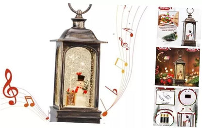 Christmas Snowman 3 Settings Musical Sparkly Swirling Snow Globe Lantern