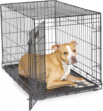 Dog Crate Kennel Folding Metal Pet Cage 2 Door With Tray Pan Black