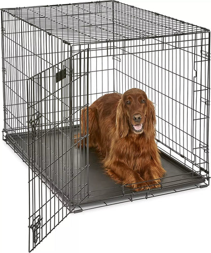 Dog Crate Kennel Folding Metal Pet Cage 2 Door With Tray Pan Black