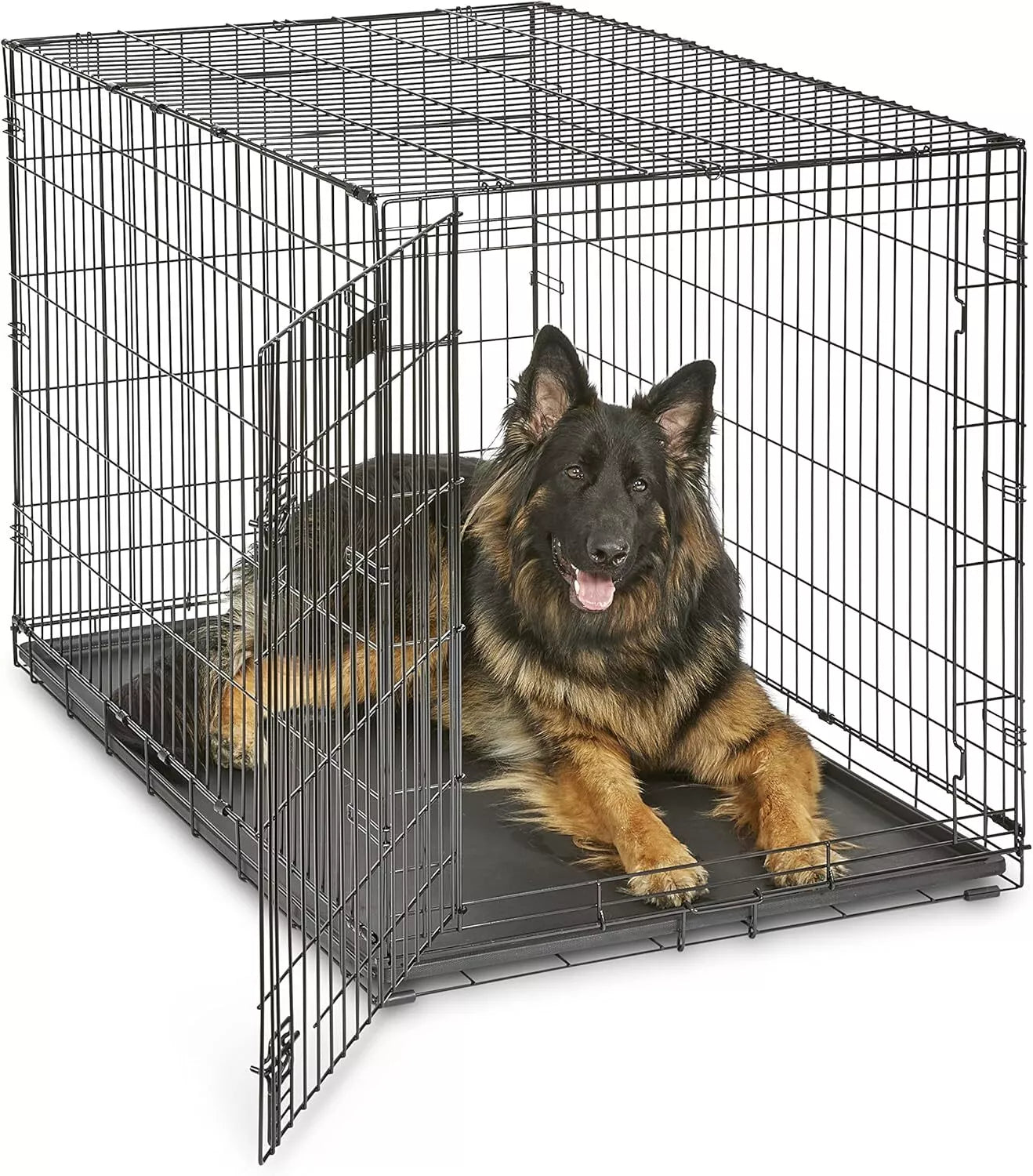 Dog Crate Kennel Folding Metal Pet Cage 2 Door With Tray Pan Black