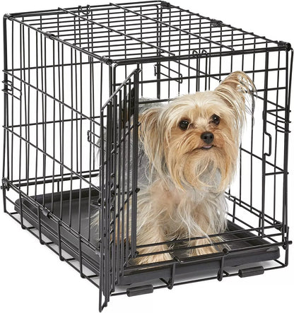 Dog Crate Kennel Folding Metal Pet Cage 2 Door With Tray Pan Black