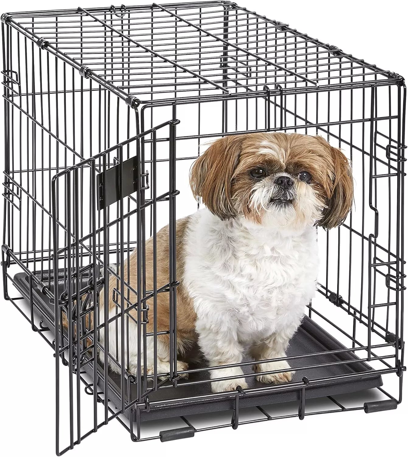 Dog Crate Kennel Folding Metal Pet Cage 2 Door With Tray Pan Black