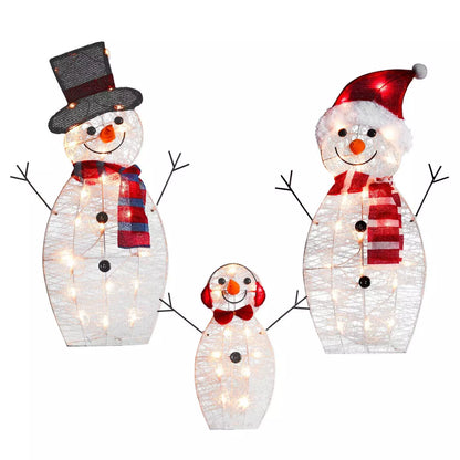 Outdoor Snowman Christmas Decorations 31 inch Pre-Lit 60 Lights Set of 3