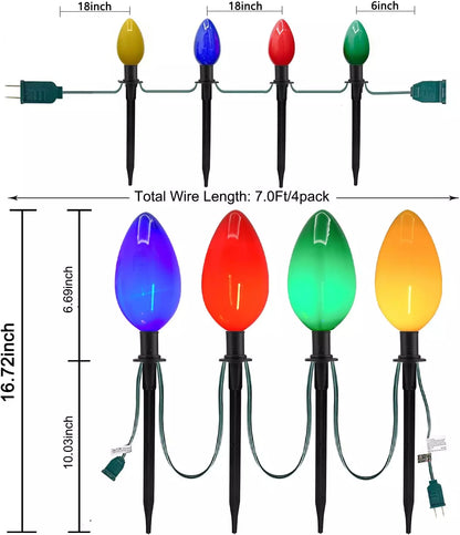 LED Christmas Pathway Marker Light Outdoor with 4 LED Multicolor Lights and 4 Stakes