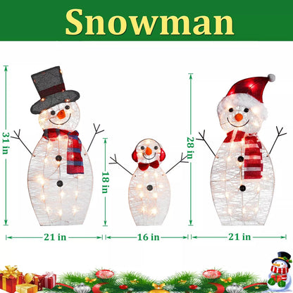 Outdoor Snowman Christmas Decorations 31 inch Pre-Lit 60 Lights Set of 3