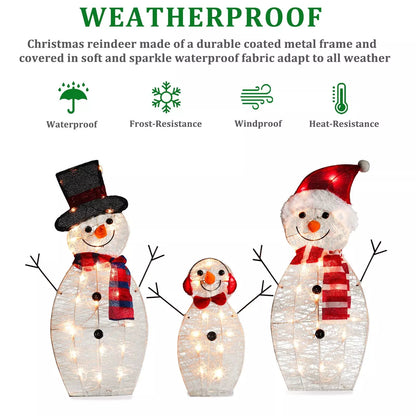 Outdoor Snowman Christmas Decorations 31 inch Pre-Lit 60 Lights Set of 3