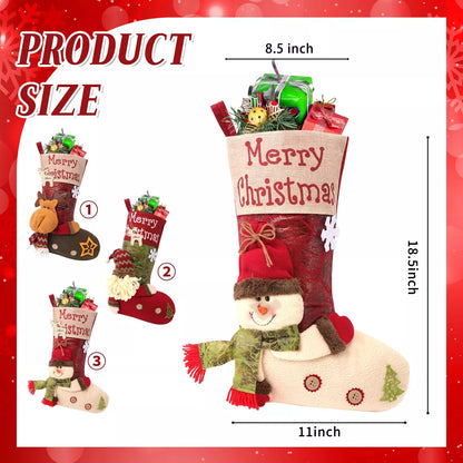 18.5" Large Christmas 3D Cute Snowman Stockings with Name Tags