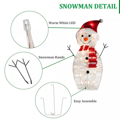 Outdoor Snowman Christmas Decorations 31 inch Pre-Lit 60 Lights Set of 3