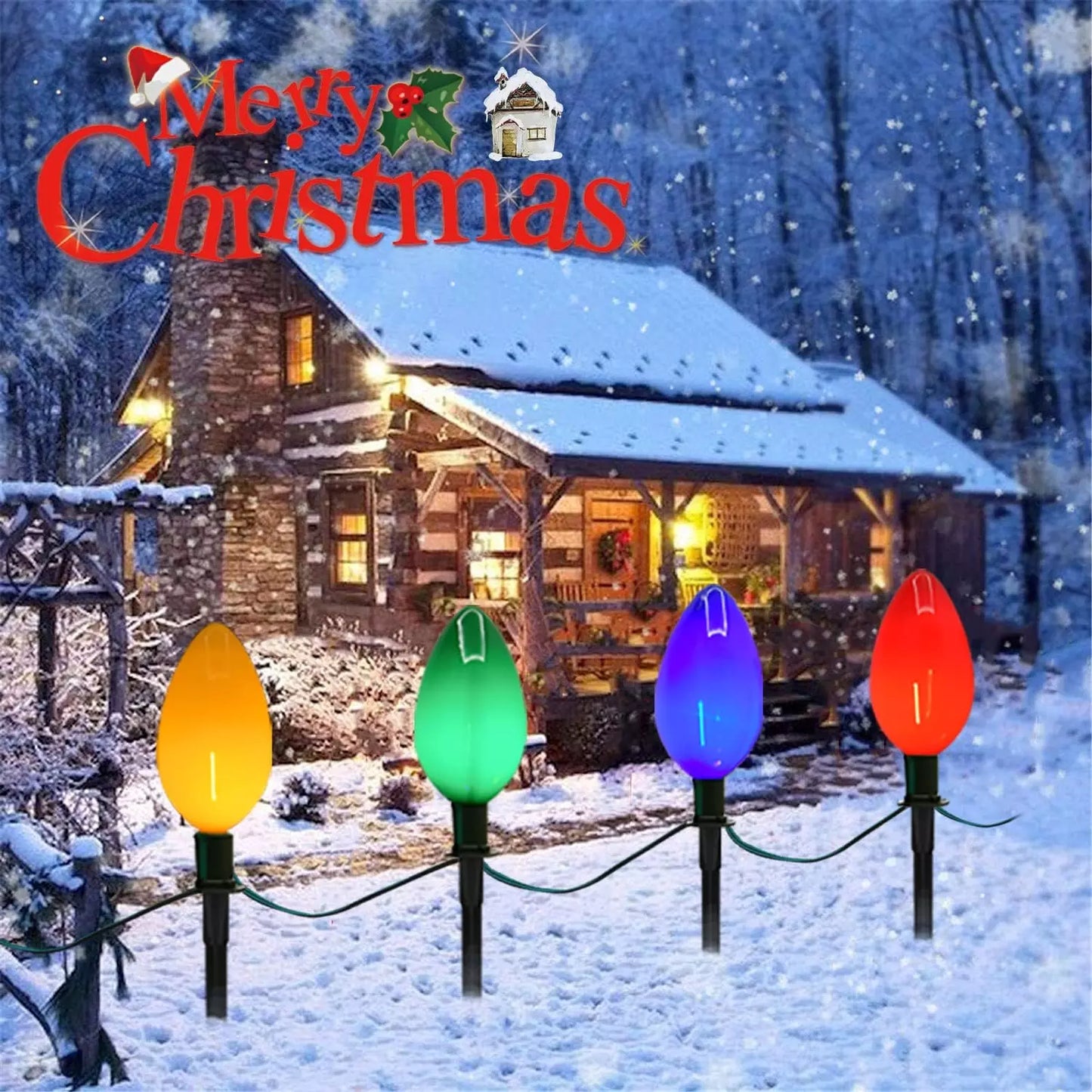 LED Christmas Pathway Marker Light Outdoor with 4 LED Multicolor Lights and 4 Stakes