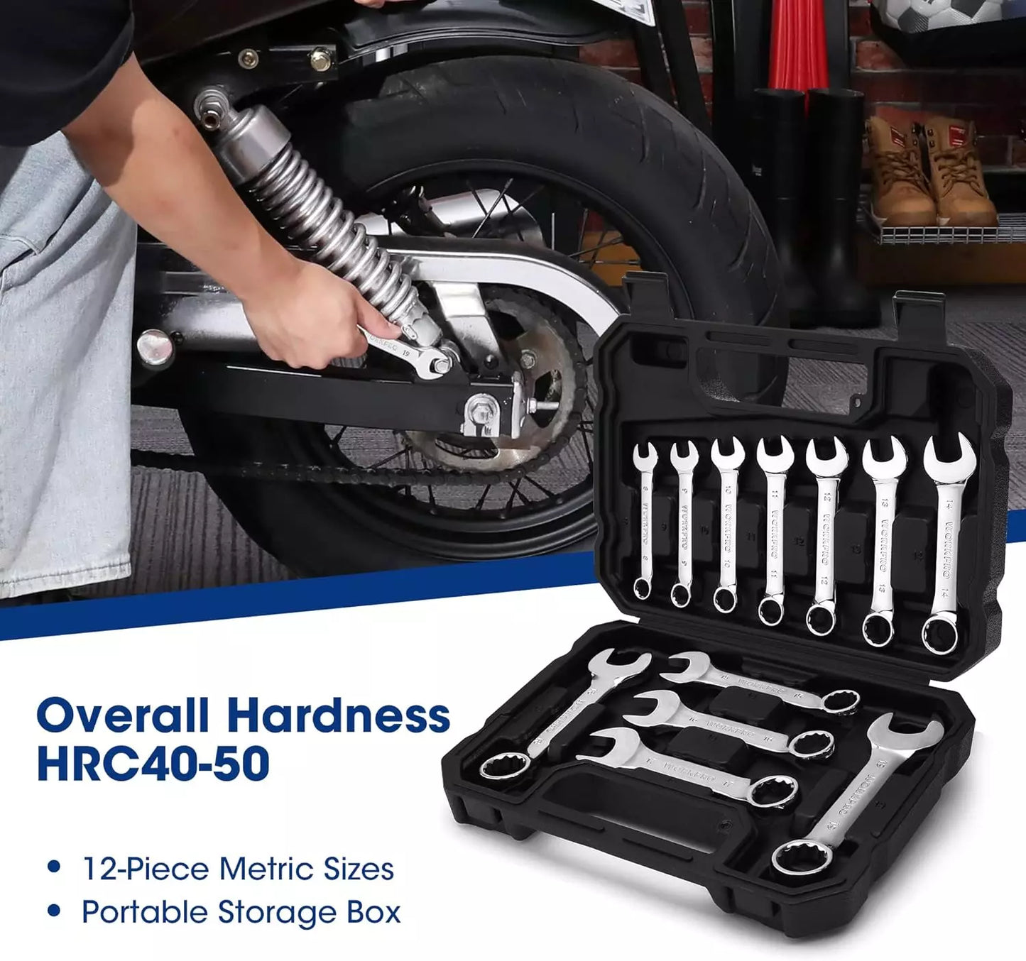 12-piece Stubby Small Combination Wrenches Set with Premium Storage Case, Metric 8-19mm, Cr-V Steel