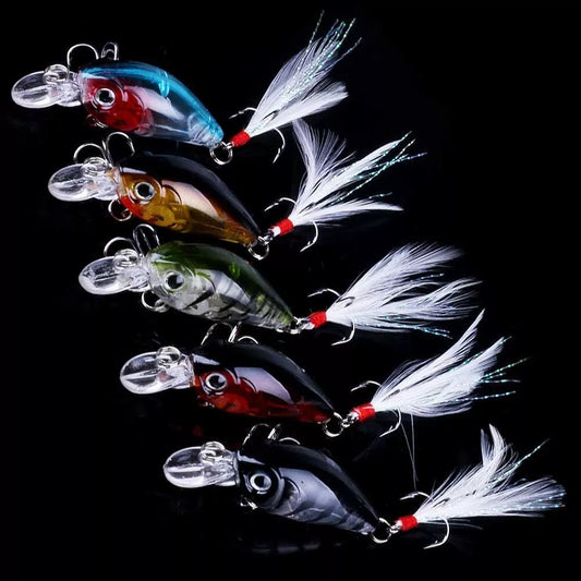 5 Pack Minnow 3D Eyes Hard Artificial Fishing Lure Hooks Crank Bait