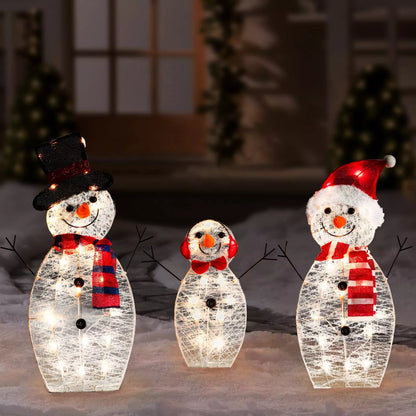 Outdoor Snowman Christmas Decorations 31 inch Pre-Lit 60 Lights Set of 3