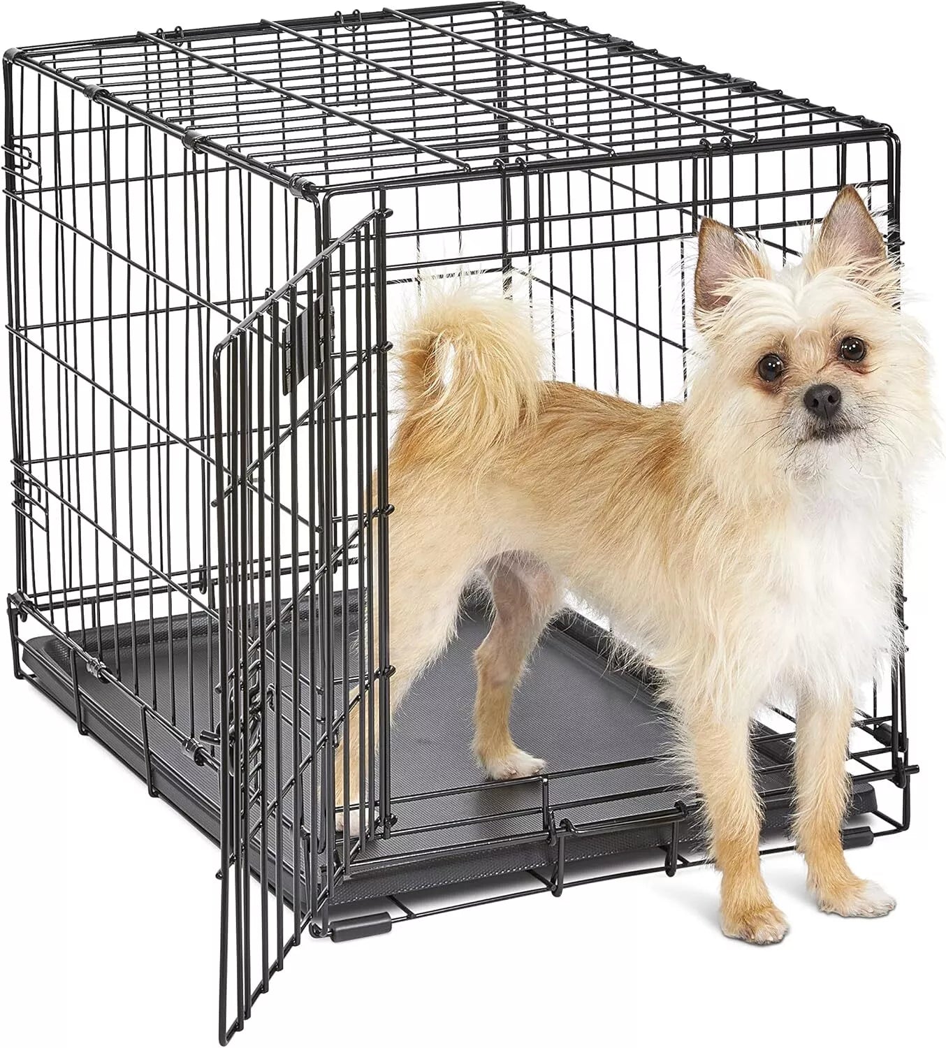 Dog Crate Kennel Folding Metal Pet Cage 2 Door With Tray Pan Black