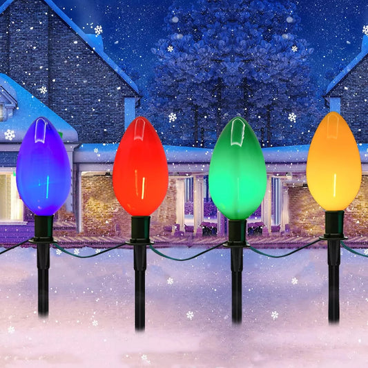 LED Christmas Pathway Marker Light Outdoor with 4 LED Multicolor Lights and 4 Stakes