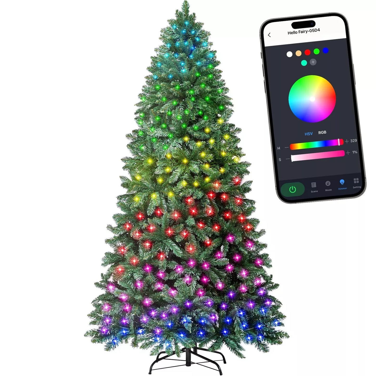 6ft Artificial Christmas Tree with 270 LED Lights with App-Controlled Multi-Color RGB Lights Easy to Assemble