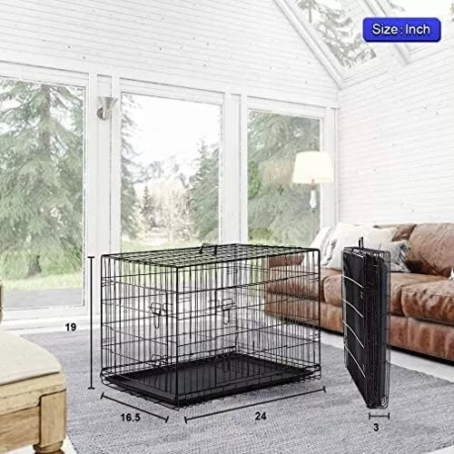 24in Foldable Single Door Pet Cage Black