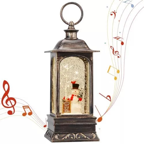 Christmas Snowman 3 Settings Musical Sparkly Swirling Snow Globe Lantern