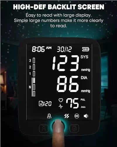 Automatic Blood Pressure Machine Upper Arm Monitor - Adjustable Digital BP Cuff Kit and LED Backlit Display