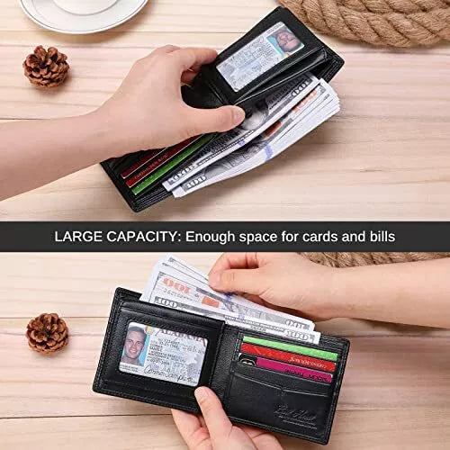 Men Wallet Compatible with Airtag Genuine Leather Bifold Wallet