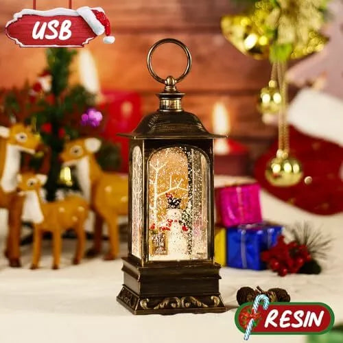 Christmas Snowman 3 Settings Musical Sparkly Swirling Snow Globe Lantern