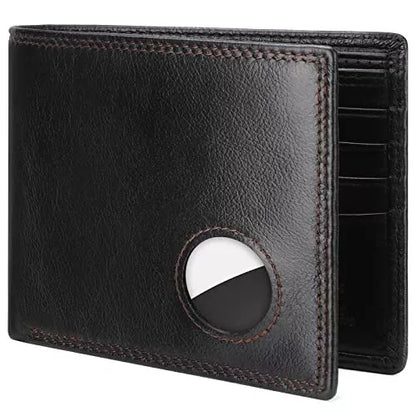 Men Wallet Compatible with Airtag Genuine Leather Bifold Wallet